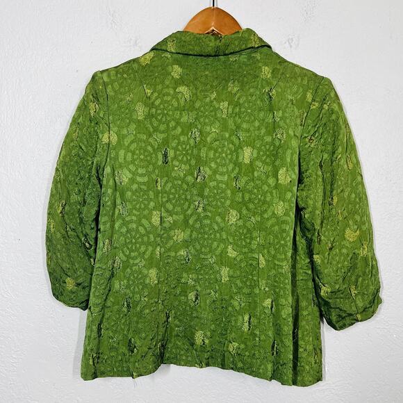 Handmade Blazer Top Crop Button Front Green Emdroidered - S - Picture 3 of 3